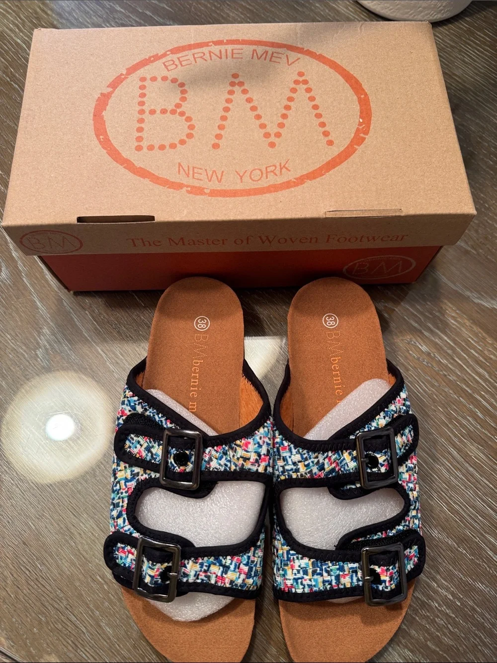 Bernie Mev. Sunset Pixel Boho Comfy summer Slide Sandals -NIB - Picture 1 of 7